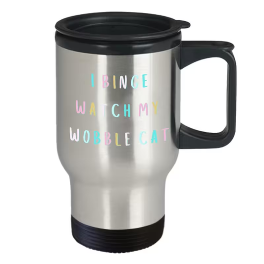 Wobble Cat Travel Mug, Wobble Cat Mom, Cerebellar Hypoplasia, Drunk Cat, Wobbly Cat, Moxi & Minx, Special Needs Cat, Wobbly Cat Merchandise