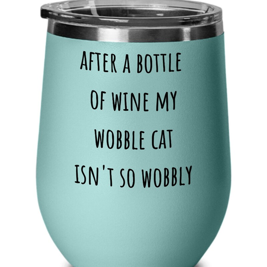 Wobble Cat Gifts, Cerebellar Hypoplasia, Drunk Cat, Wobble Cat Stemless Wine Glass, Handicapped Animal Gift, Special Needs Animal Gift