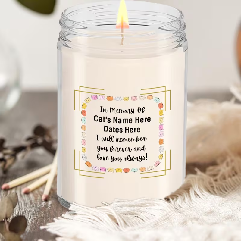 Customized Cat Memorial Candle Vanilla 16 oz, Gift For Loss Of Pet Cat, Loss of Cat, Death of Pet Cat, Remembering Pet Cat